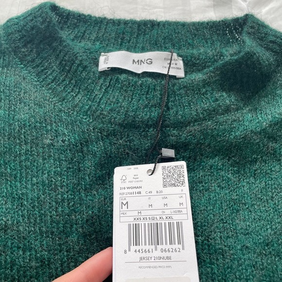 NWT MANGO Green Fuzzy Knit Lightweight Sweater womens M - Picture 2 of 7